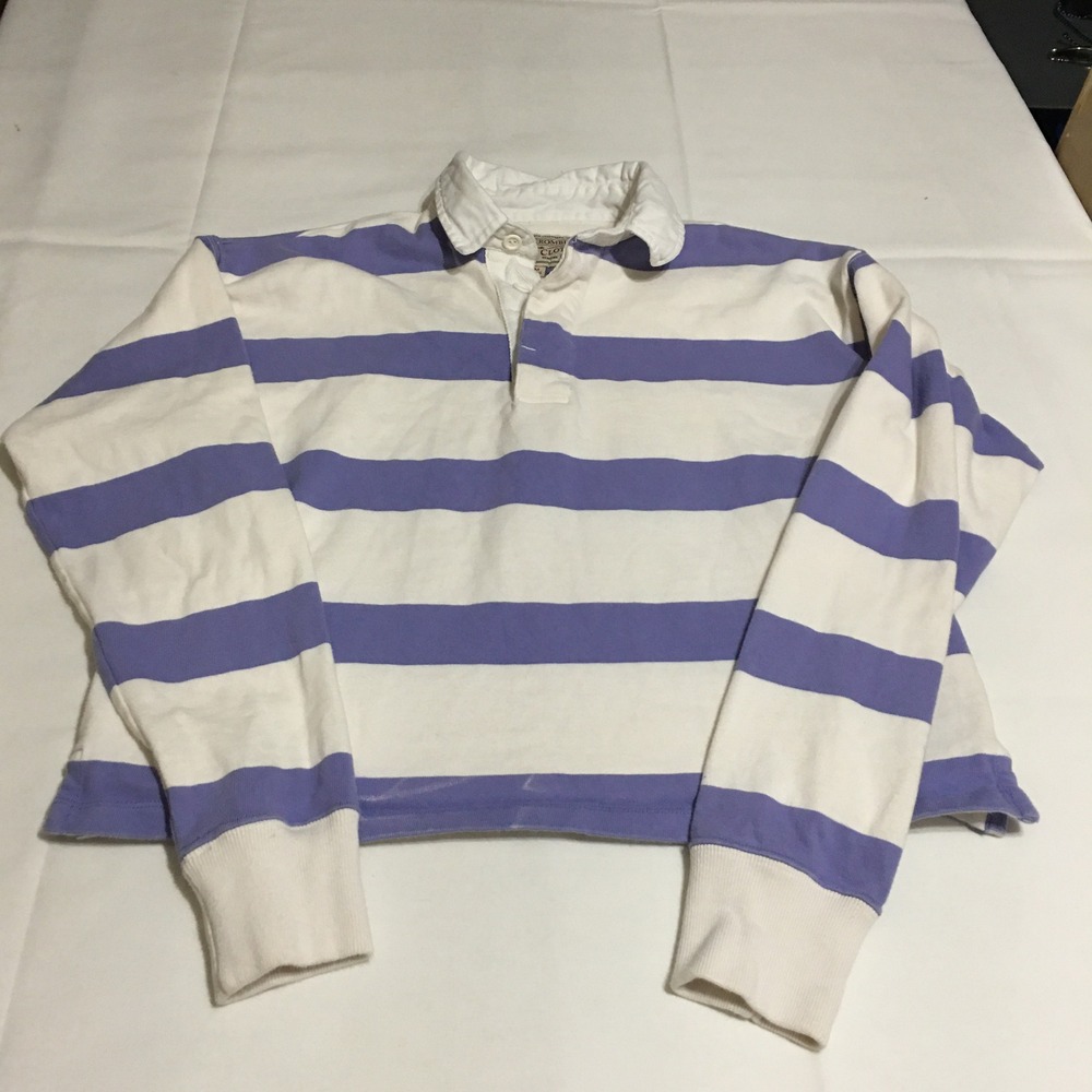 Abercrombie & Fitch Rugby Long Sleeve Shirt Womens Medium Purple Striped Cropped